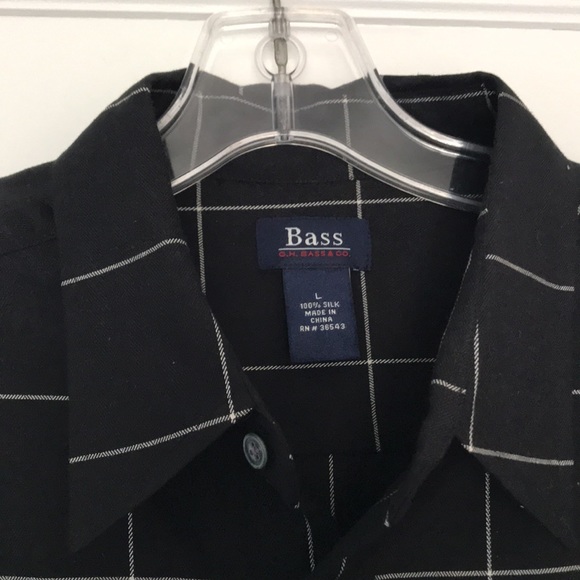 Bass Casual Collared Shirt, Black Long Sleeve Button Up, Men’s Button Down - Picture 3 of 4